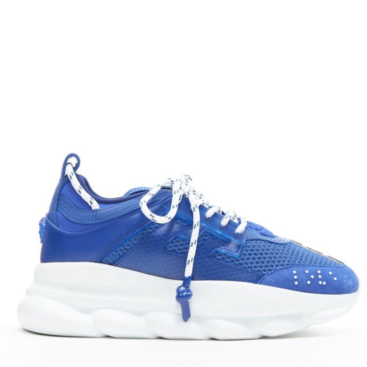 VERSACE Chain Reaction Bluette 2 white mesh suede chunky sneaker EU38 US5