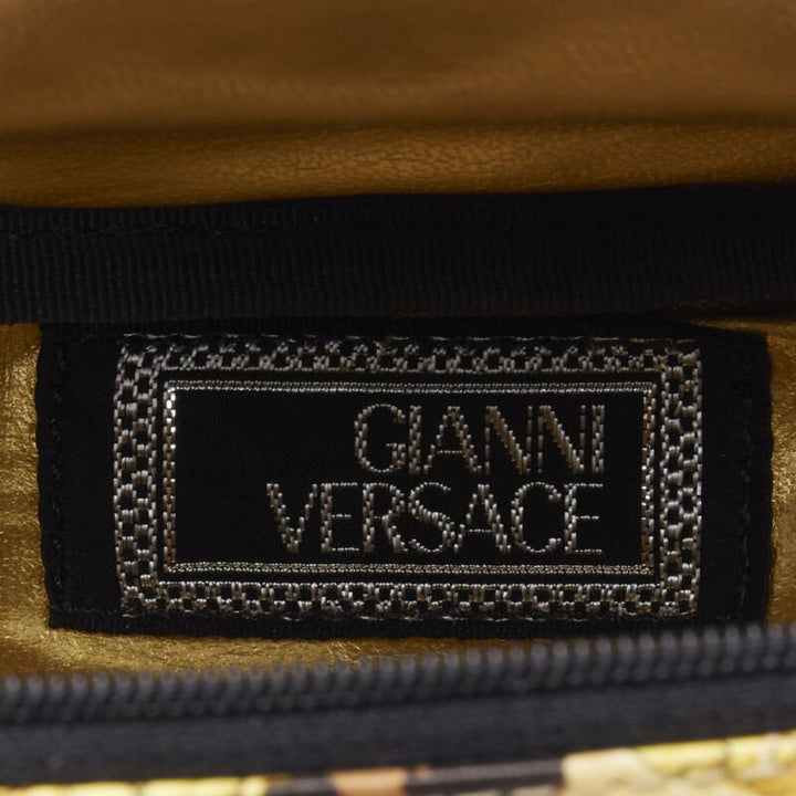 GIANNI VERSACE gold barocco baroque leopard print leather top handle micro bag