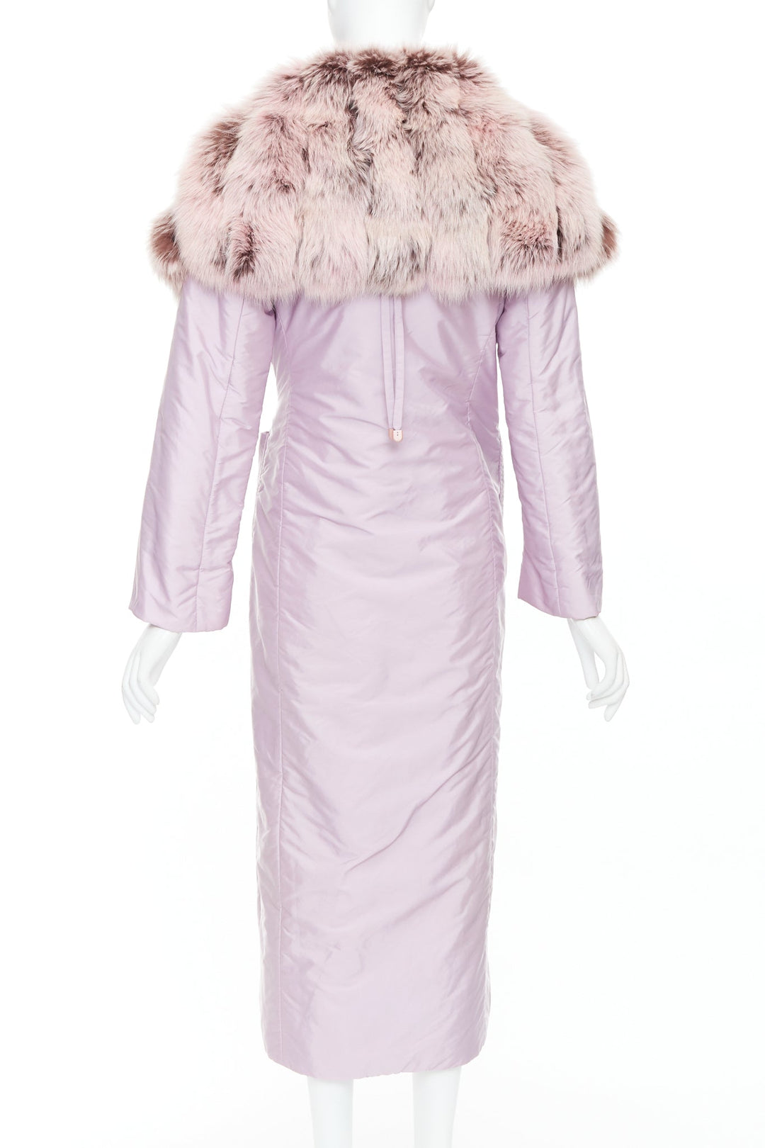 ERMANNO SCERVINO pink fur collar purple nylon wool lined robe coat IT38 XS