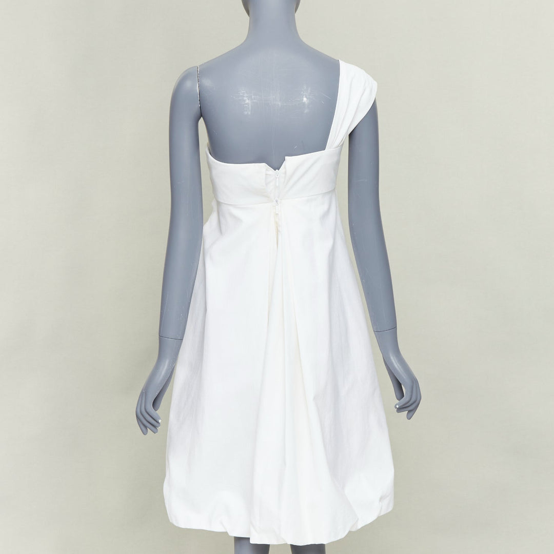 GUCCI 2007 cream cotton pleated drape waist one shoulder bubble dress IT38 XS