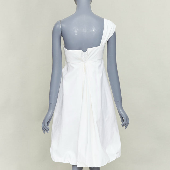 GUCCI 2007 cream cotton pleated drape waist one shoulder bubble dress IT38 XS