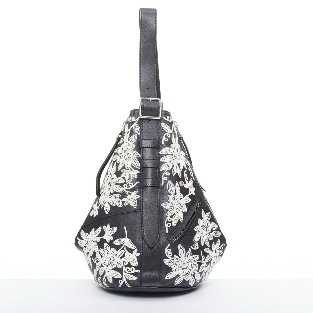 rare ALEXANDER MCQUEEN black white floral embroidered red plaid biker hobo bag