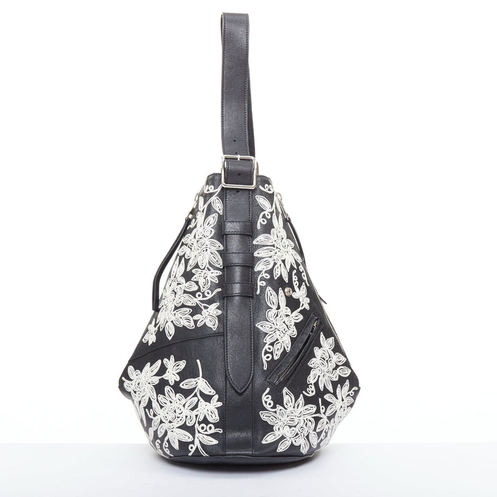 rare ALEXANDER MCQUEEN black white floral embroidered red plaid biker hobo bag
