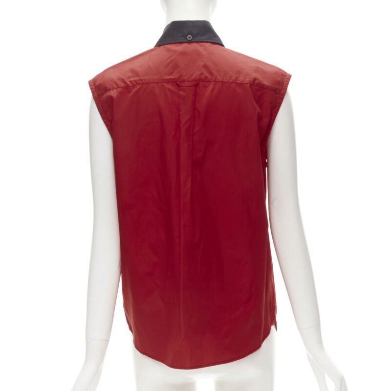 PRADA red contrast black collar boxy sleeveless vest shirt S