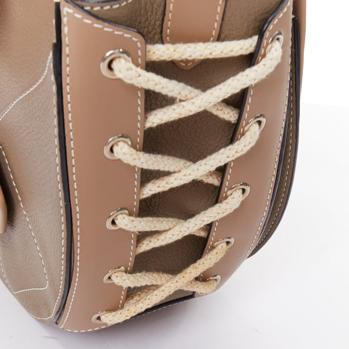 JW ANDERSON Bike taupe leather pocket braided half moon crossbody bag