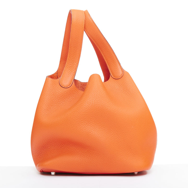 HERMES Picotin 22 orange Clemence leather palladium hardware tote bag MM