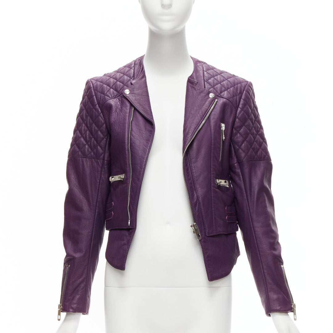 BALENCIAGA Nicolas Ghesquiere 2011 purple lambskin leather biker jacket FR38 M