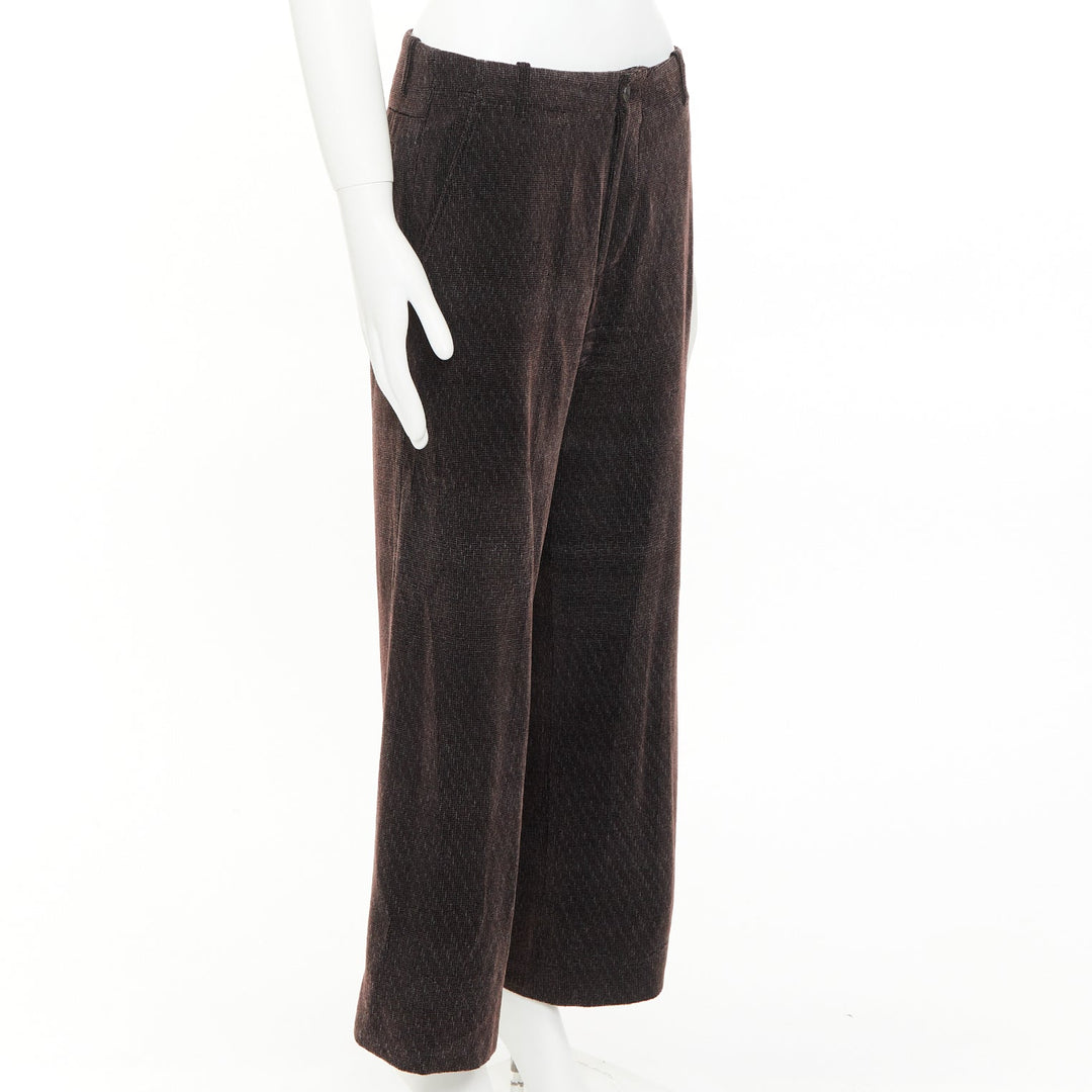GIORGIO ARMANI dark brown grey velvet textured  wide leg cropped pants IT46 S