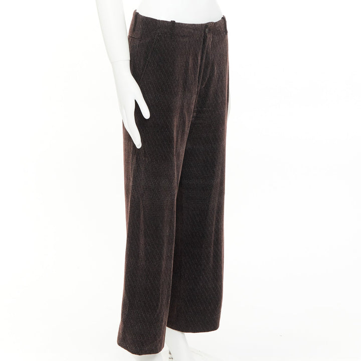 GIORGIO ARMANI dark brown grey velvet textured  wide leg cropped pants IT46 S