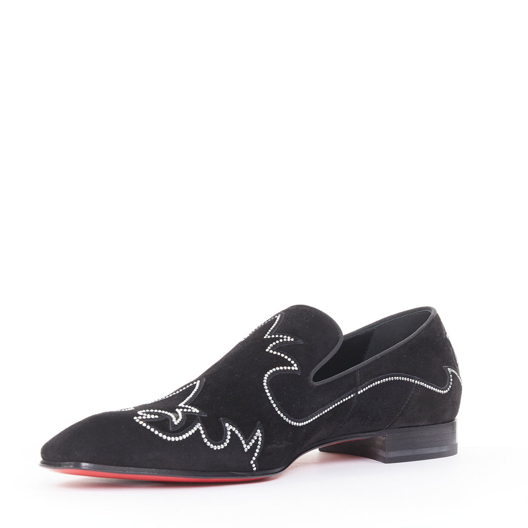 CHRISTIAN LOUBOUTIN Dandysiago Western black crystal strass suede loafer EU43
