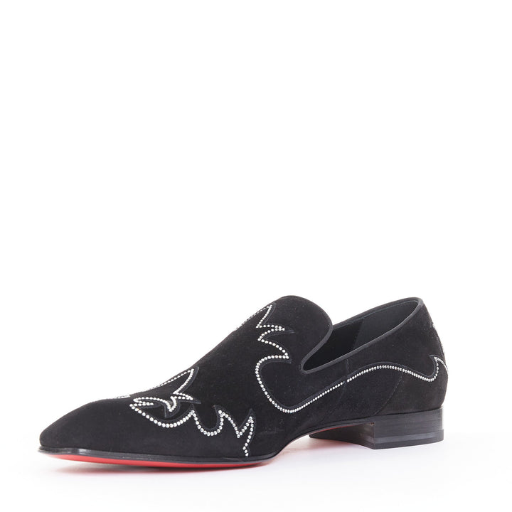 CHRISTIAN LOUBOUTIN Dandysiago Western black crystal strass suede loafer EU43