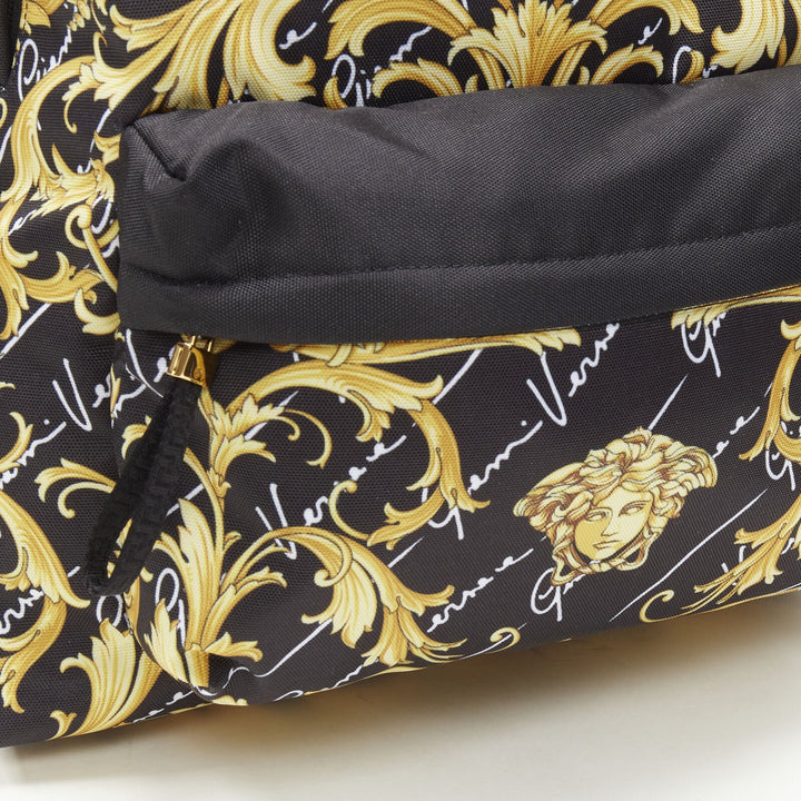VERSACE Gianni Signature black gold Barocco Virtus Medusa nylon backpack bag