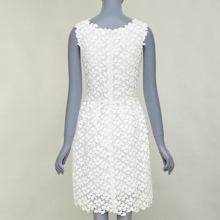 OSCAR DE LA RENTA Iso off white floral guipure leaf lace bridal dress US4 S