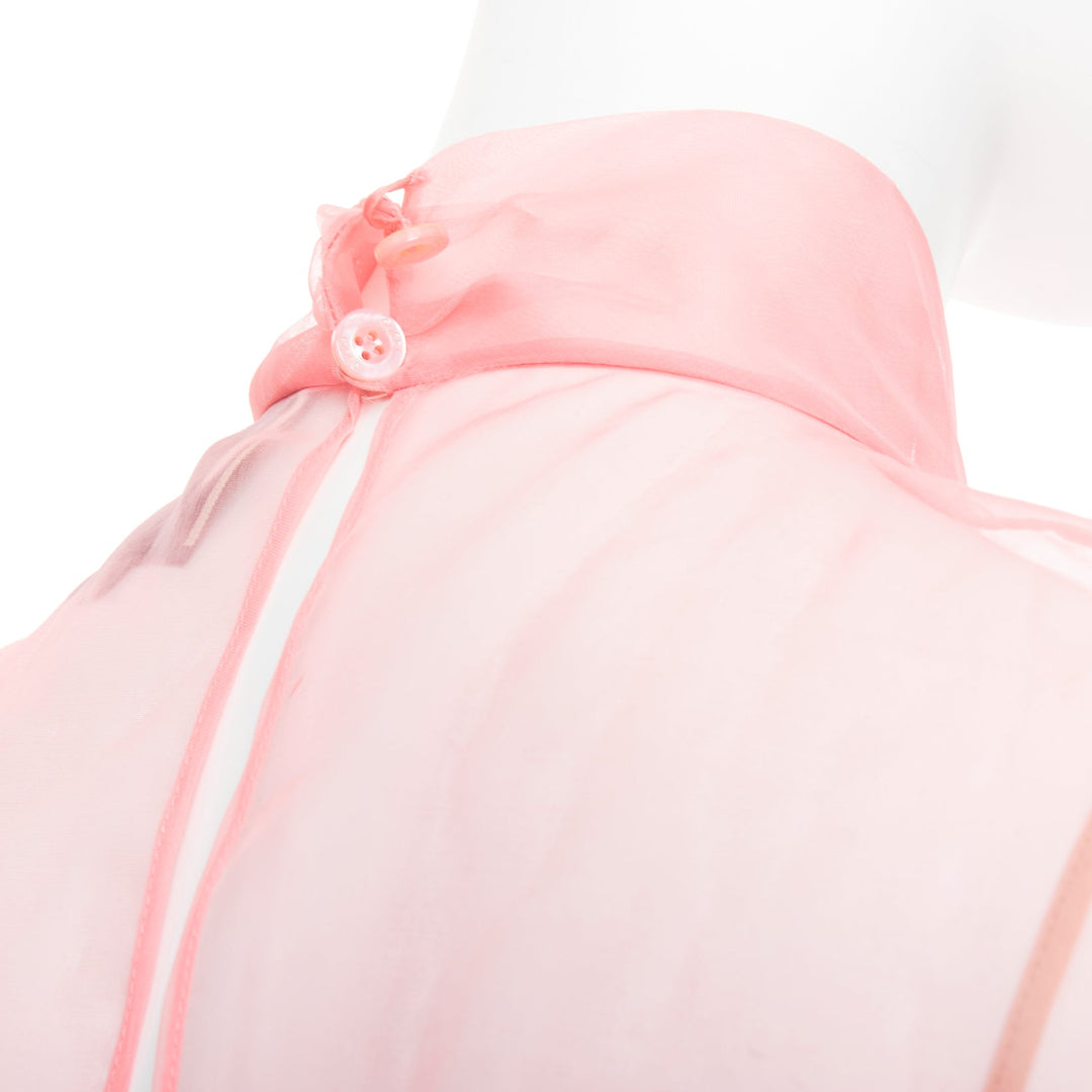 GUCCI 2015 pink silk organza sheer pussybow sleeveless blouse IT38 XS