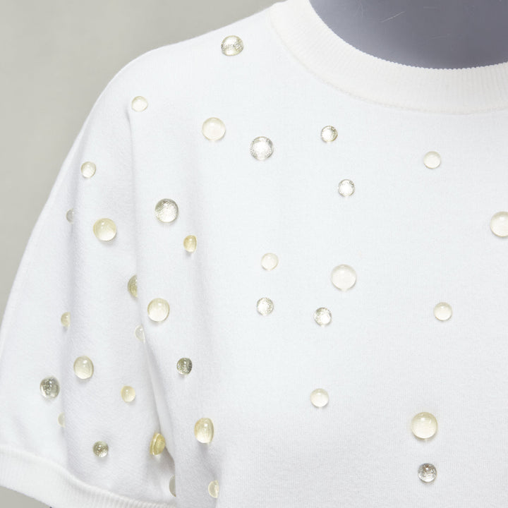 CHANEL 2018 water drop embellished cotton short sleeve pullover sweater FR36