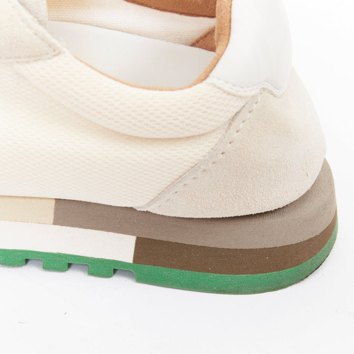 THE ROW 2022 Owen ivory beige green mesh suede panelled running sneakers EU37.5