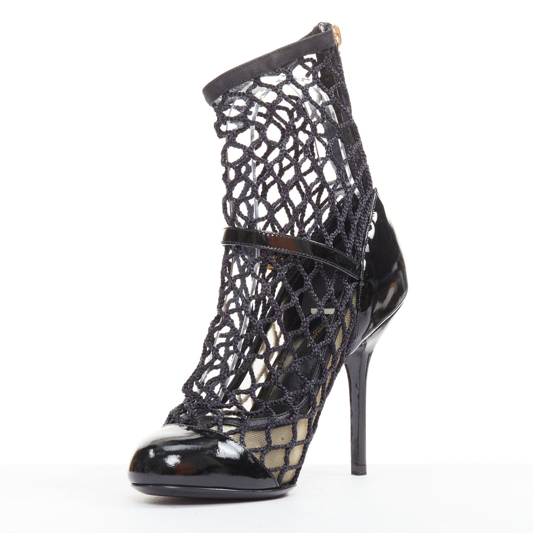 DOLCE GABBANA 2012  black patent leather fishnet maryjane heeled booties EU36