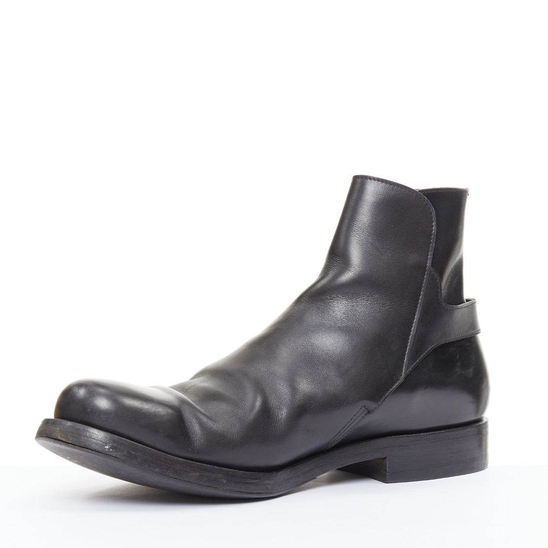 PRADA black calfskin silver rear buckle overlap round  ankle boots UK9.5 EU43.5
