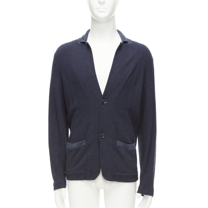 LORO PIANA navy silk cashmere buttoned drop sleeves knit cardigan IT48 M