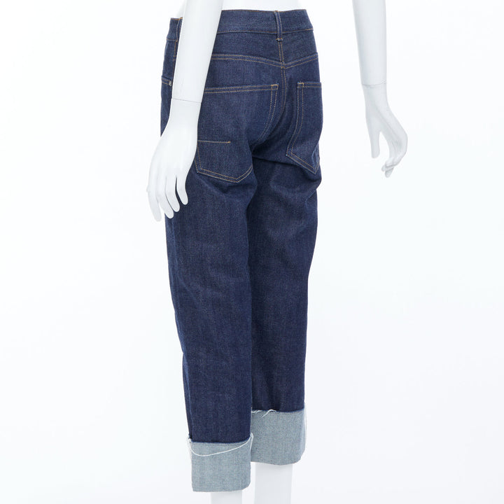 CHRISTIAN DIOR oblique cuffed indigo cotton raw boyfriend pants jeans FR36