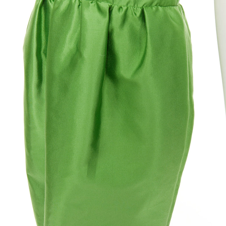PRADA 2022 Kelly green duchess silk V-neck sleeveless mini dress IT40 S