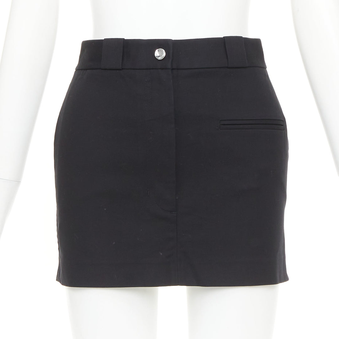 HELMUT LANG black woven cotton tailored front welt pocket utility skirt US0 XS