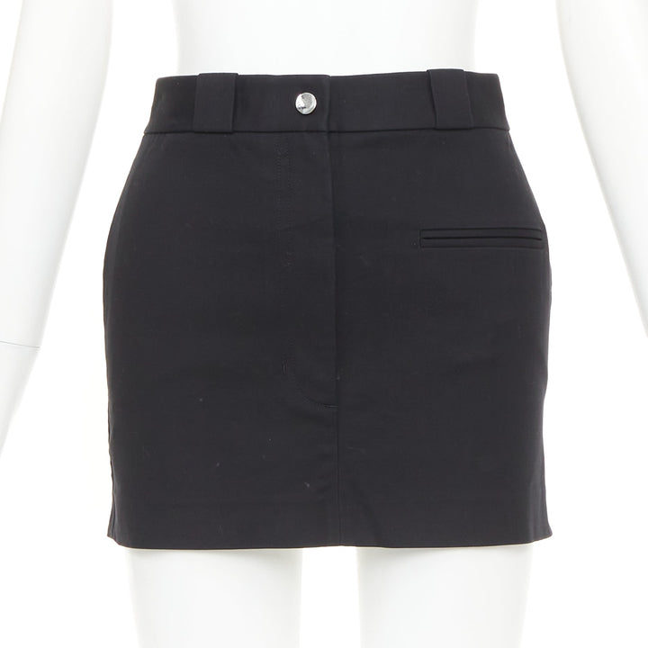 HELMUT LANG black woven cotton tailored front welt pocket utility skirt US0 XS