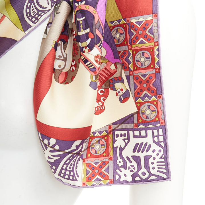 HERMES 2009 Zabavushka Russian folk toy print multicolor silk square scarf 90cm