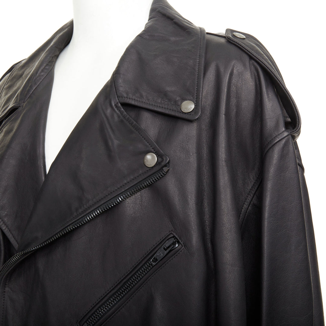 BALENCIAGA 2024 Demna black super oversized cowhide leather moto biker jacket L