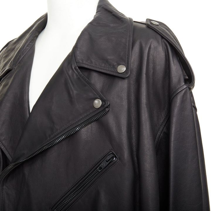 BALENCIAGA 2024 Demna black super oversized cowhide leather moto biker jacket L