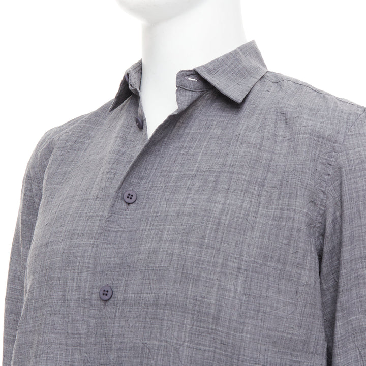ISSEY MIYAKE MEN grey polyester ramie crinkled shirt top JP1 S