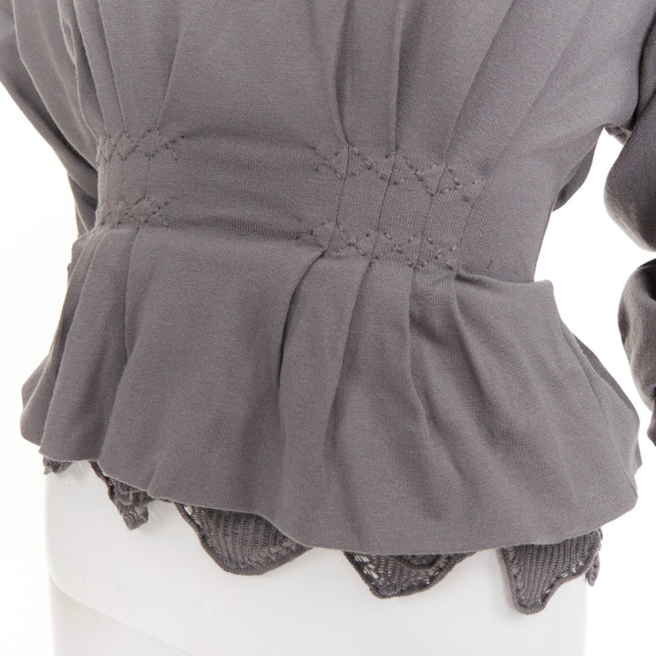 YVES SAINT LAURENT Stefano Pilati grey mesh ruffle ruched smocked peplum top M