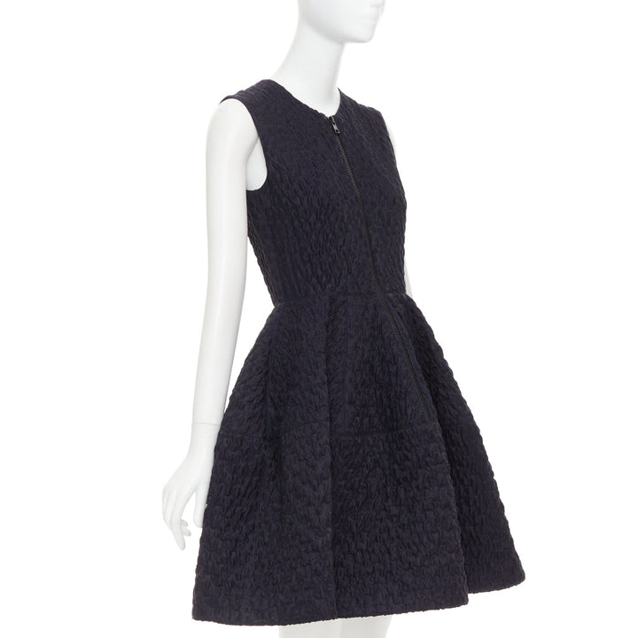 JOURDEN ANAIS navy blue black wool blend cloque fit flare cocktail dress FR38 M