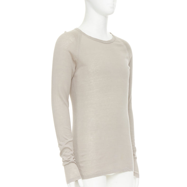 LOUIS VUITTON taupe cotton silk LV logo long sleeve fine knit sweater S