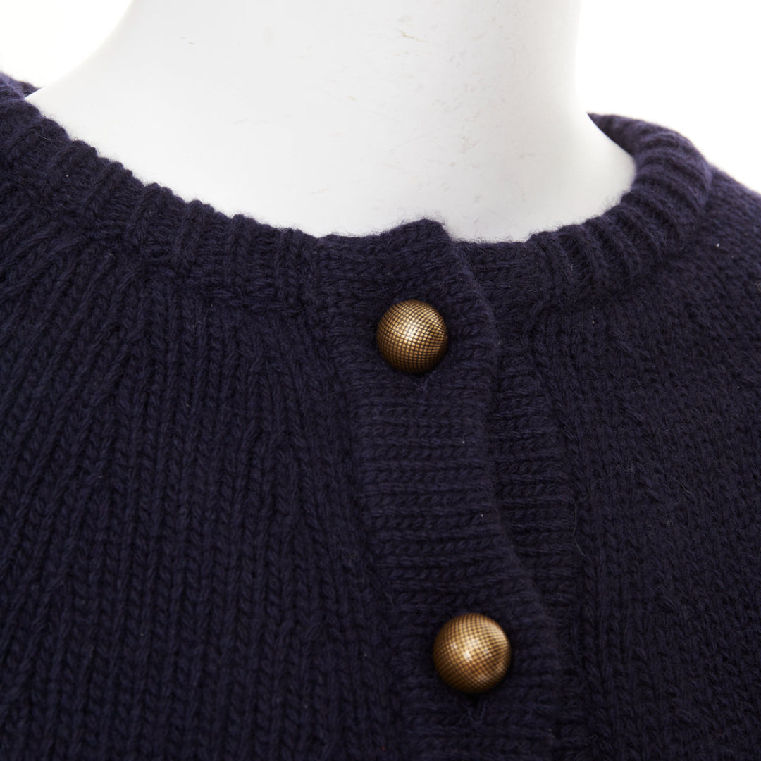 CHLOE 2024 Runway navy wool cashmere bronze globe buttons cape cardigan XS