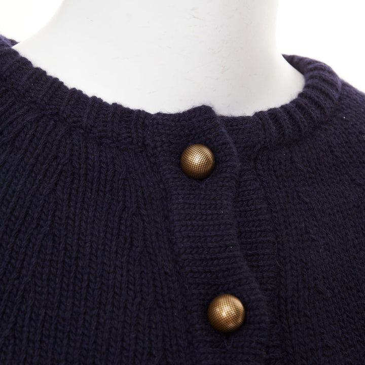 CHLOE 2024 Runway navy wool cashmere bronze globe buttons cape cardigan XS