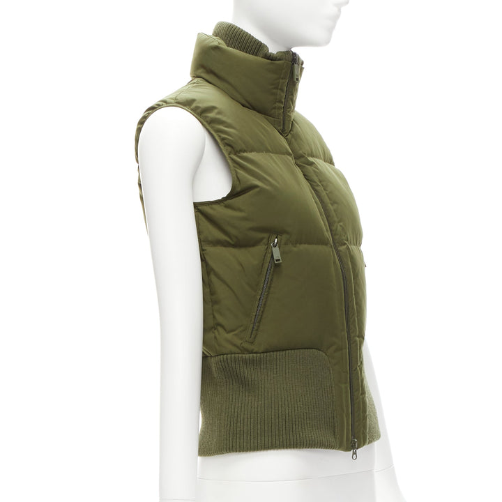 Y3 YOHJI YAMAMOTO green nylon logo high neck cropped zip puffer vest XS