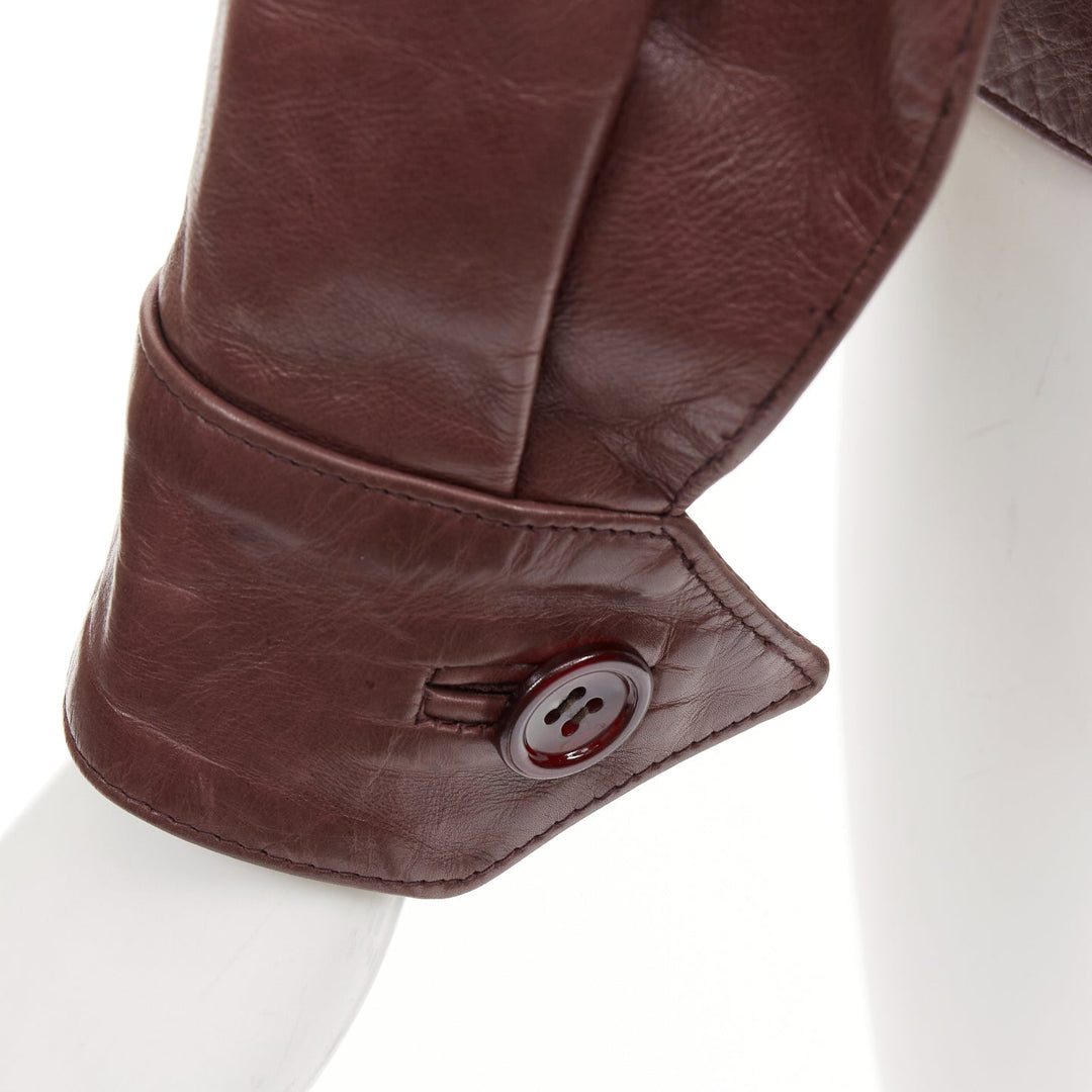 JILL STUART burgundy leather button up fitted leather utility jacket XS