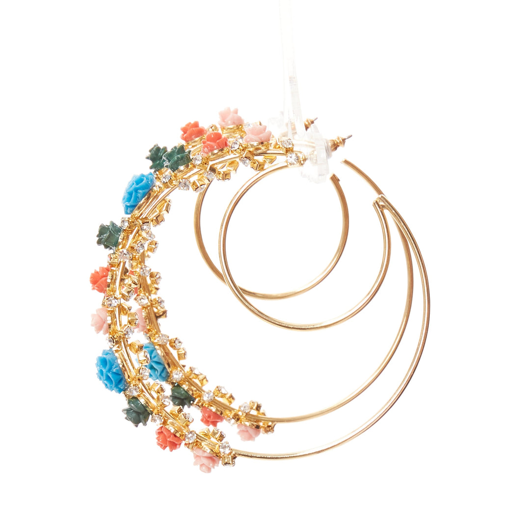 MERCEDES SALAZAR multicolour resin flower embellished moon hoop pin earrings