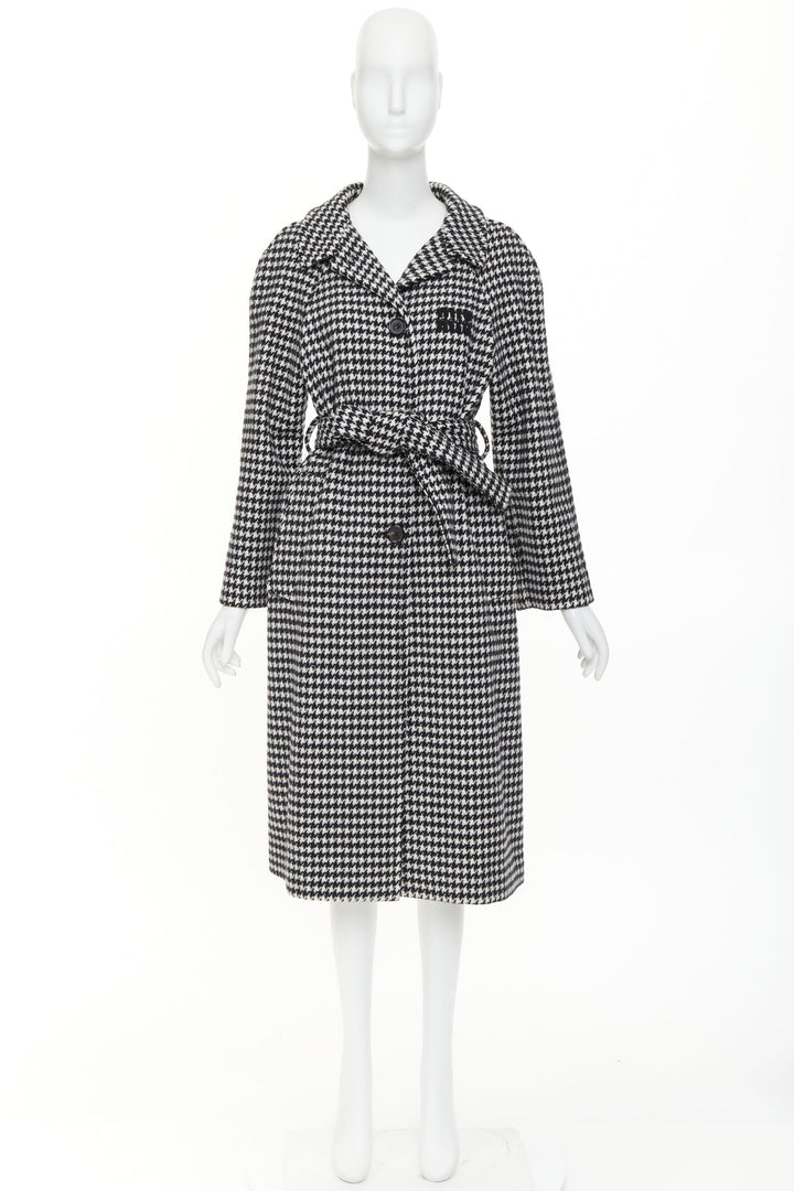 MIU MIU 2022 Pied De Poule houndstooth virgin wool logo applique coat IT38 XS
