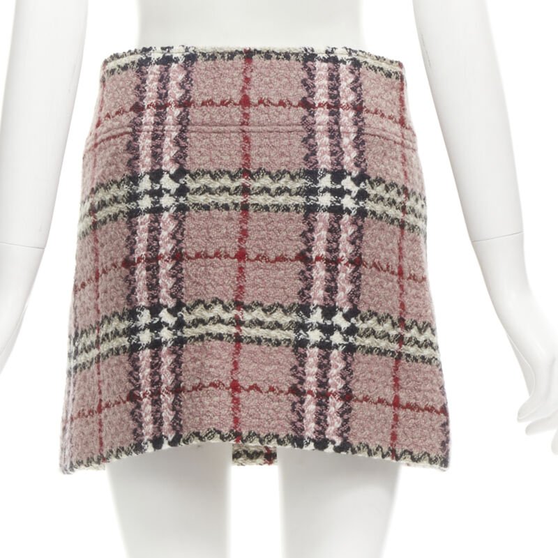 BURBERRY LONDON House Check pink wool tweed boucle mini skirt Y2K UK8 US4 S