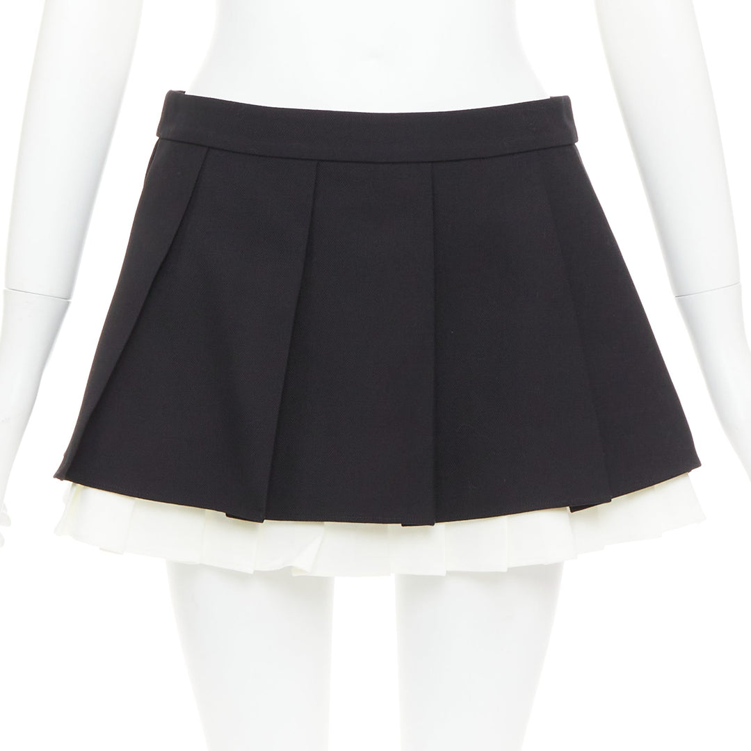 SHUSHU TONG 2023 ruffled pleat wool blend black white tiered school skirt UK6 XS