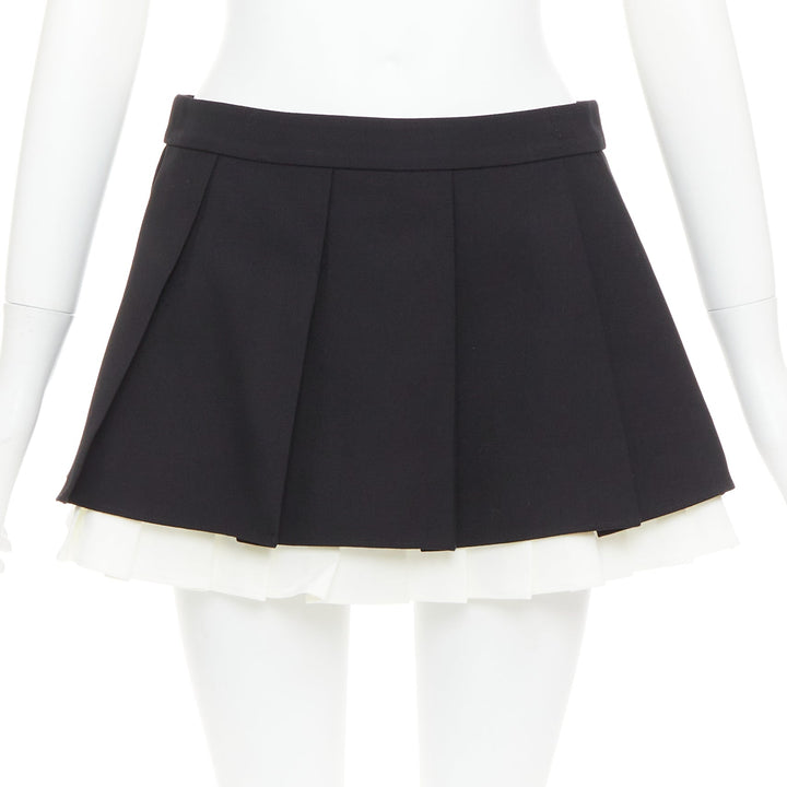 SHUSHU TONG 2023 ruffled pleat wool blend black white tiered school skirt UK6 XS