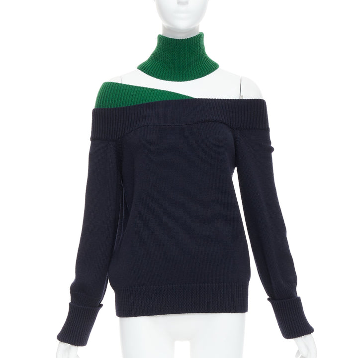 MONSE navy green merino wool asymmetric cut out  sweater S