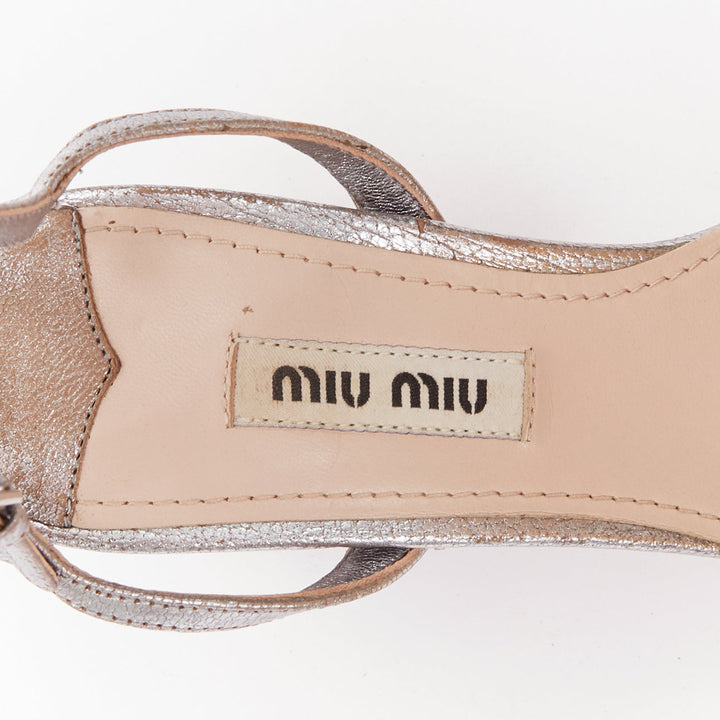 MIU MIU silver leather jewel embellished block heel pump EU35.5