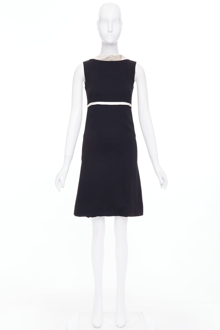BALENCIAGA Nicolas Ghesquiere 2007 black cream square neck back dress FR36 S