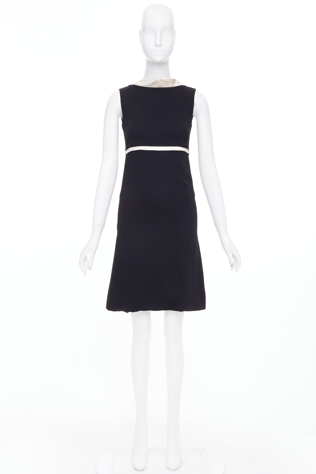 BALENCIAGA Nicolas Ghesquiere 2007 black cream square neck back dress FR36 S