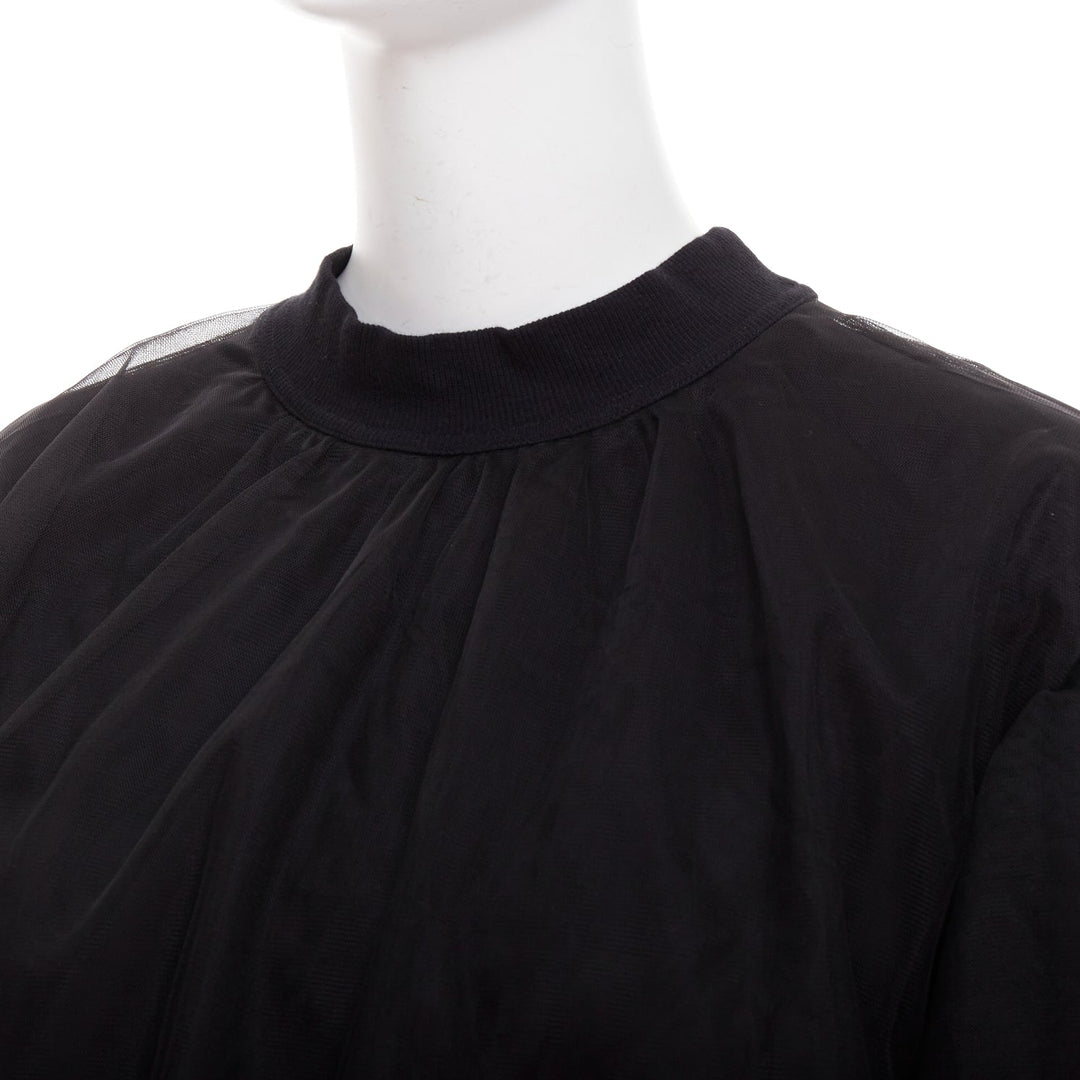 SHUSHU TONG Tulle T-shirt black mesh layered crew neck top UK6 XS