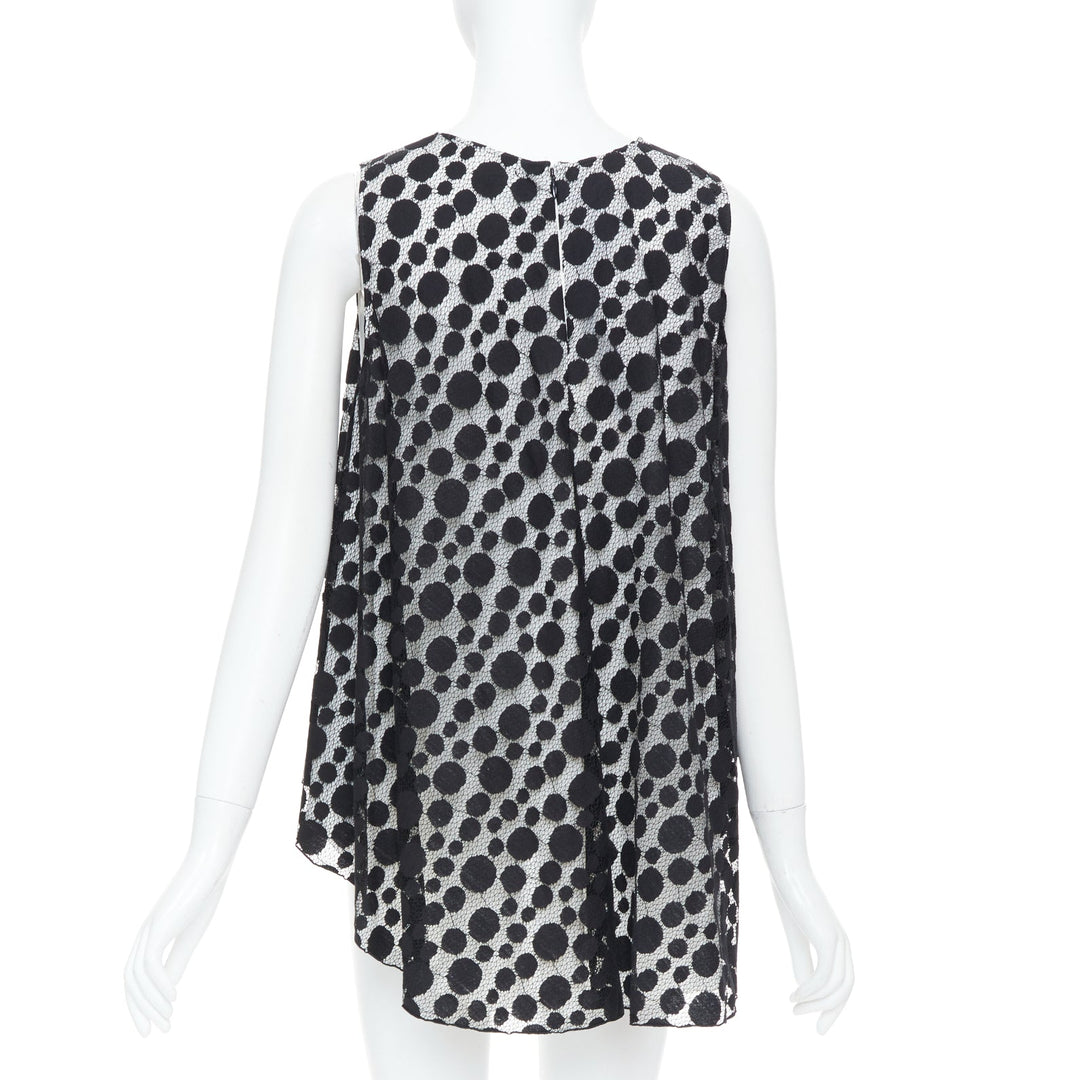 GIAMBATTISTA VALLI black white polkadot lace sleeveless high low blouse IT40 S