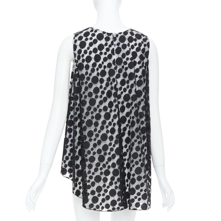 GIAMBATTISTA VALLI black white polkadot lace sleeveless high low blouse IT40 S